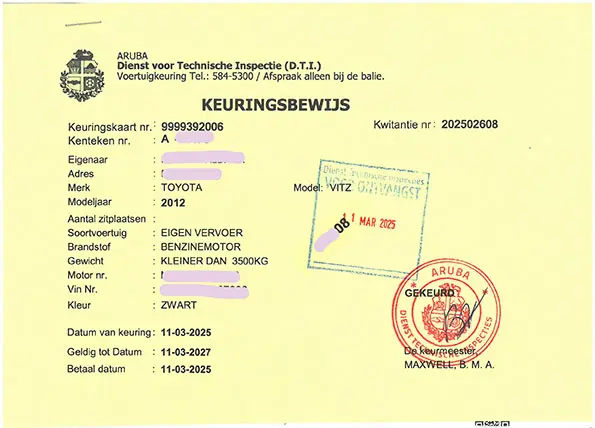 Technical Inspection (Keuringsbewijs)